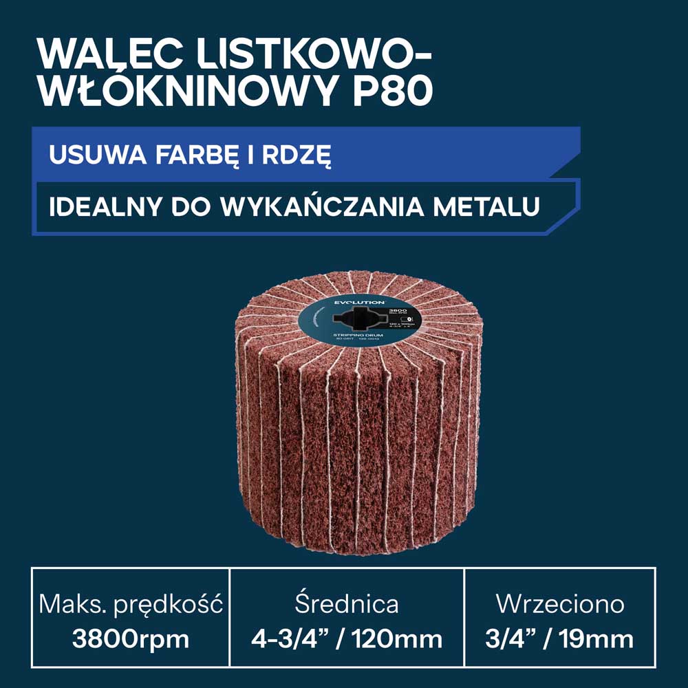 Evolution P80 Rolka ścierna przekładana do satyniarek 120 x 100 mm