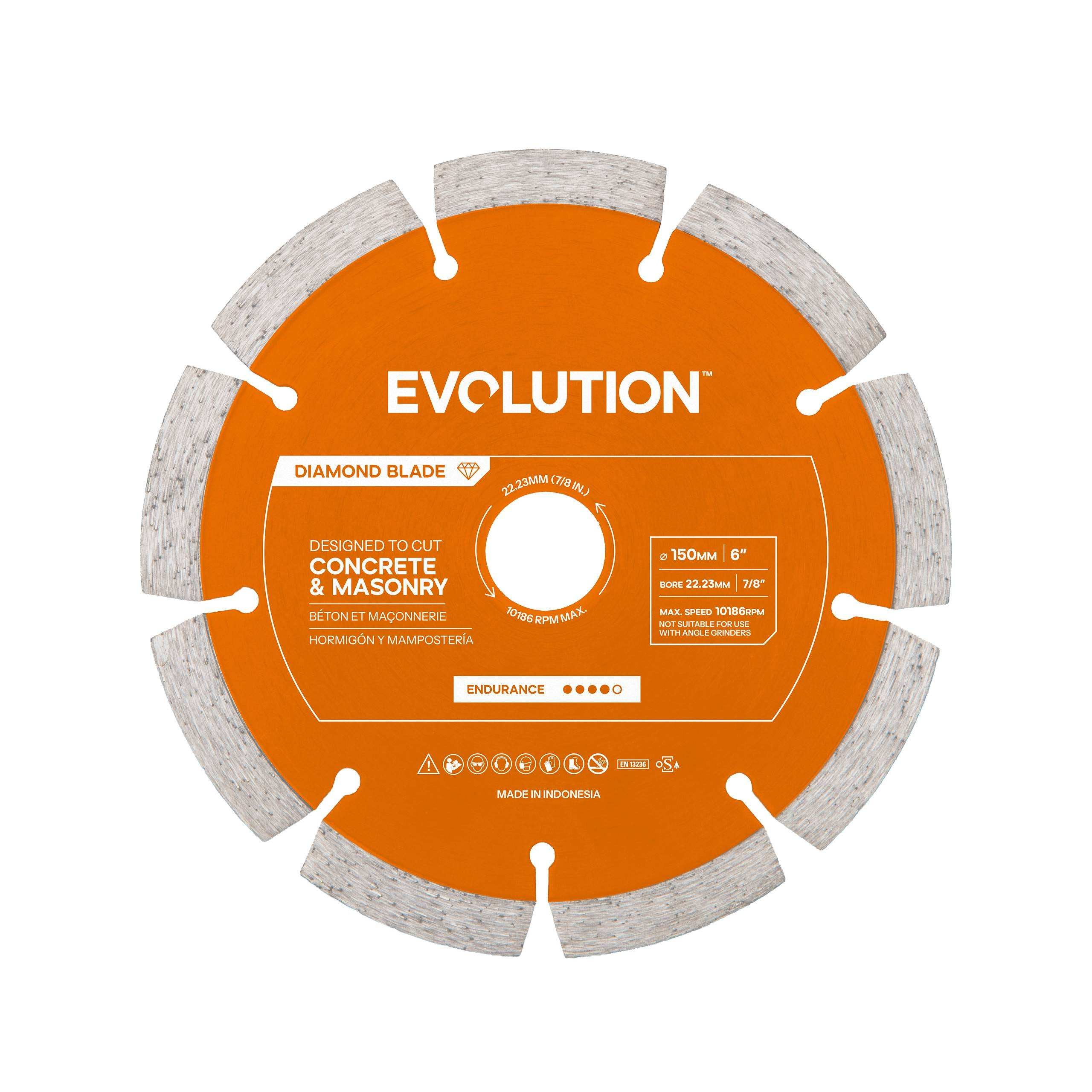 Tarcza diamentowa Evolution Endurance 150 mm do kompaktowej przecinarki do betonu, otwór mocujący 22,2 mm