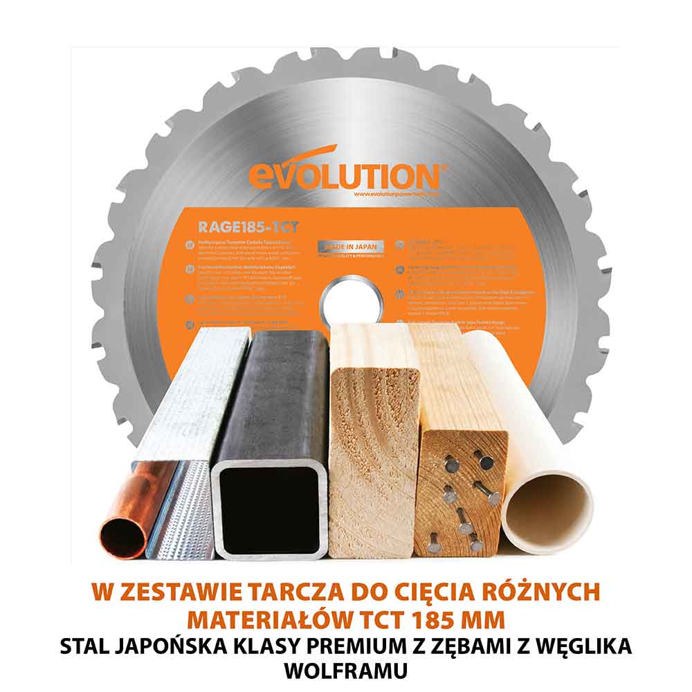 Przecinarka do metalu Evolution RAGE4 185 mm z tarczą wielomateriałową