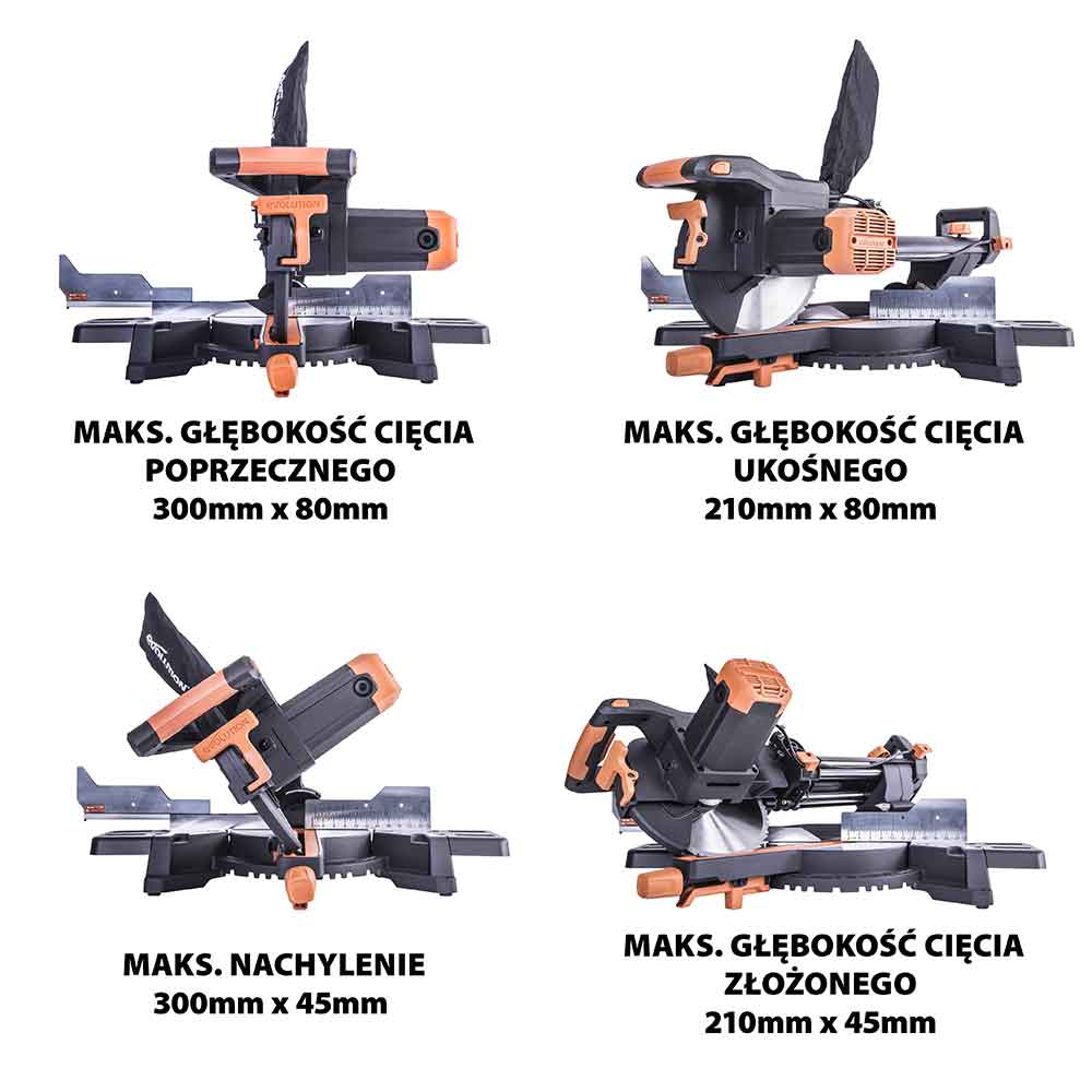 Piła ukośnica Evolution R255SMS+ 255mm z wielomateriałową tarczą TCT + stojak XL