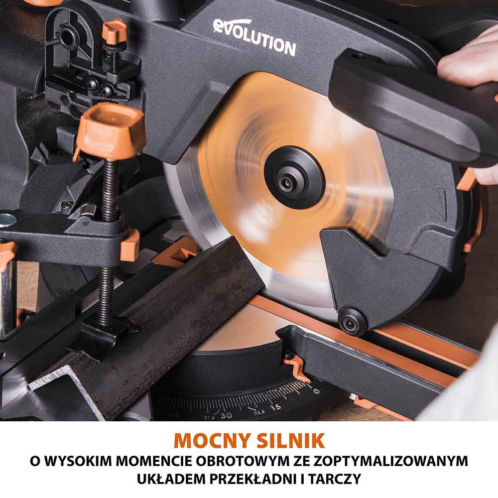 Piła ukośnica Evolution R255SMS+ 255mm z wielomateriałową tarczą TCT + stojak XL