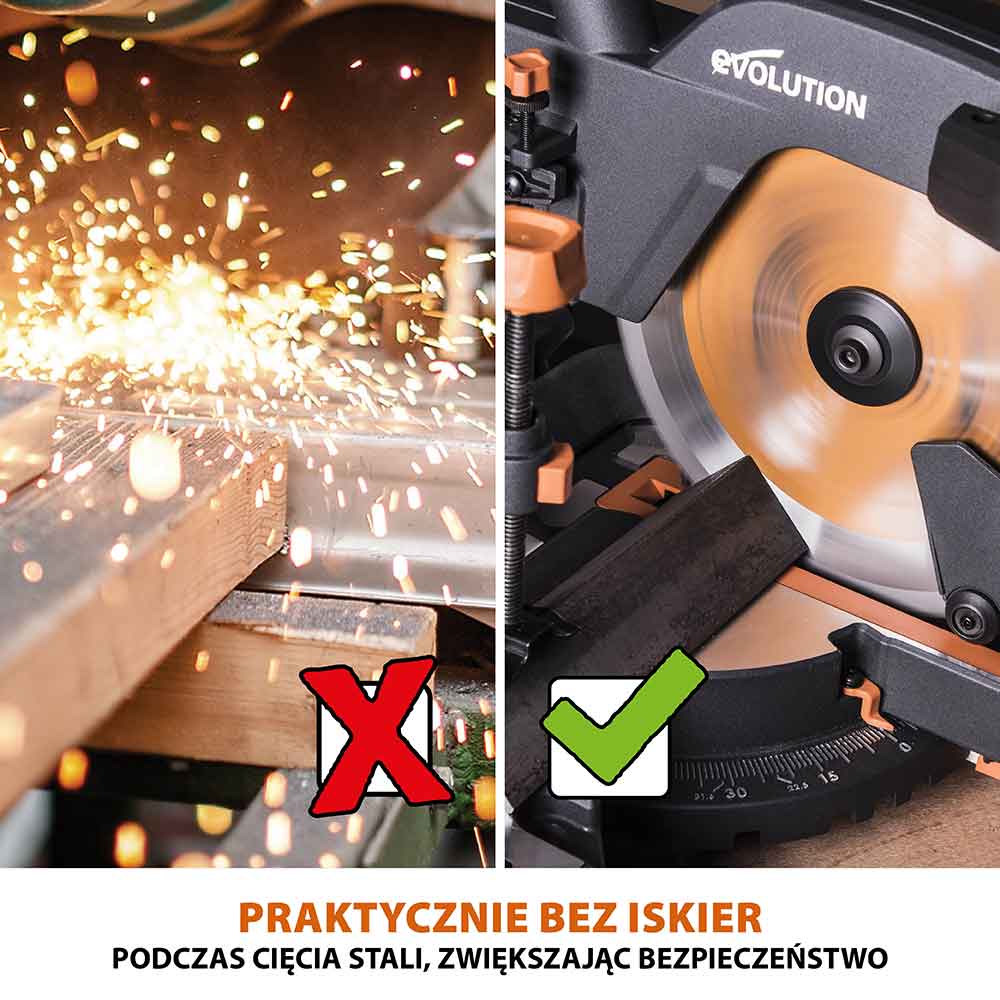 Piła ukośnica Evolution R255SMS+ 255 mm z wielomateriałową tarczą TCT