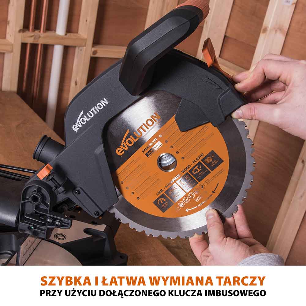 Piła ukośnica Evolution R255SMS+ 255 mm z wielomateriałową tarczą TCT