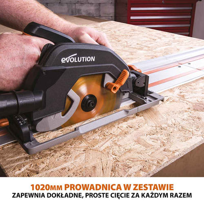 Piła tarczowa Evolution R185CCSX 185 mm z wielomateriałową tarczą TCT + prowadnicą 1020 mm