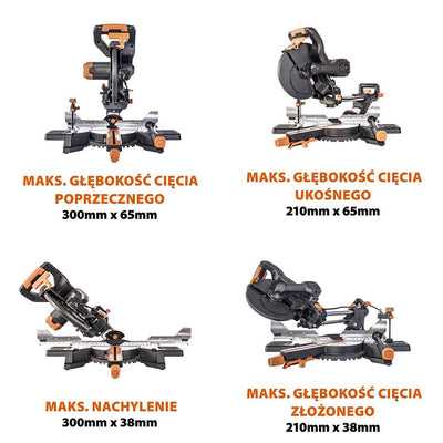 Piła ukośnica Evolution R210SMS-300+ 210mm z wielomateriałową tarczą TCT + stojak