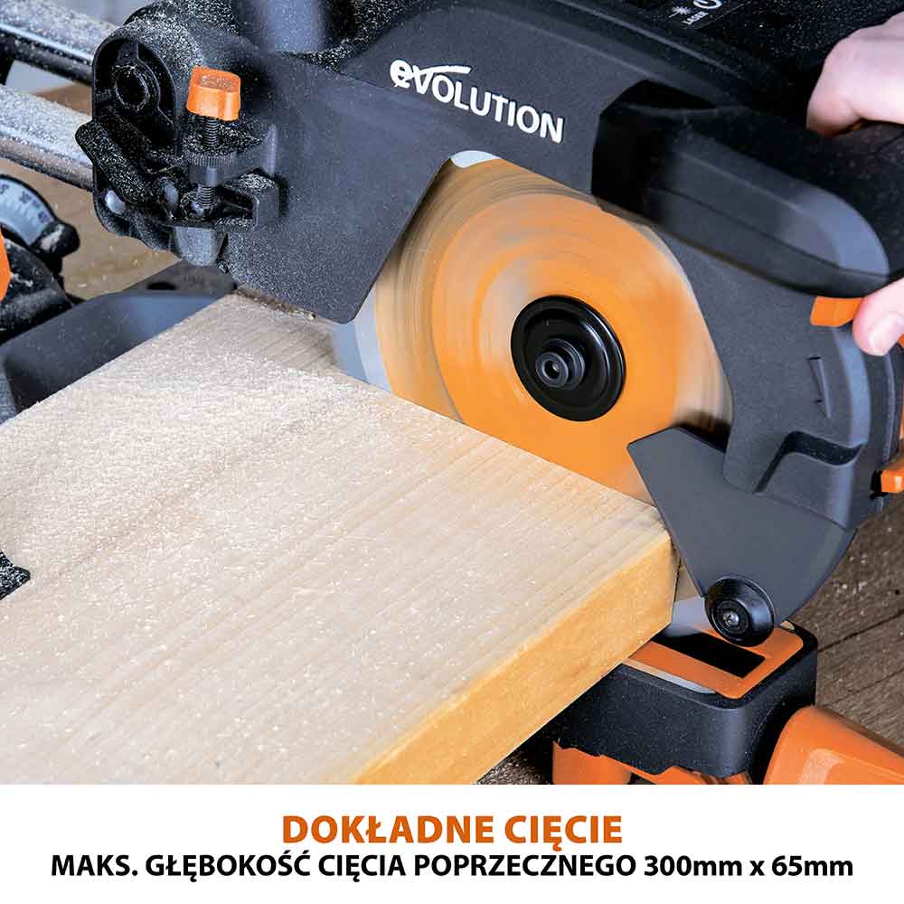 Piła ukośnica Evolution R210SMS-300+ 210mm z wielomateriałową tarczą TCT + stojak