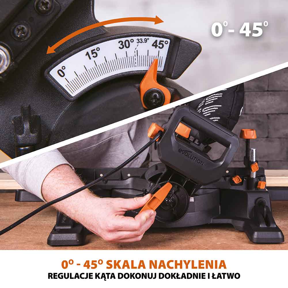 Piła ukośnica Evolution R210SMS-300+ 210mm z wielomateriałową tarczą TCT + stojak