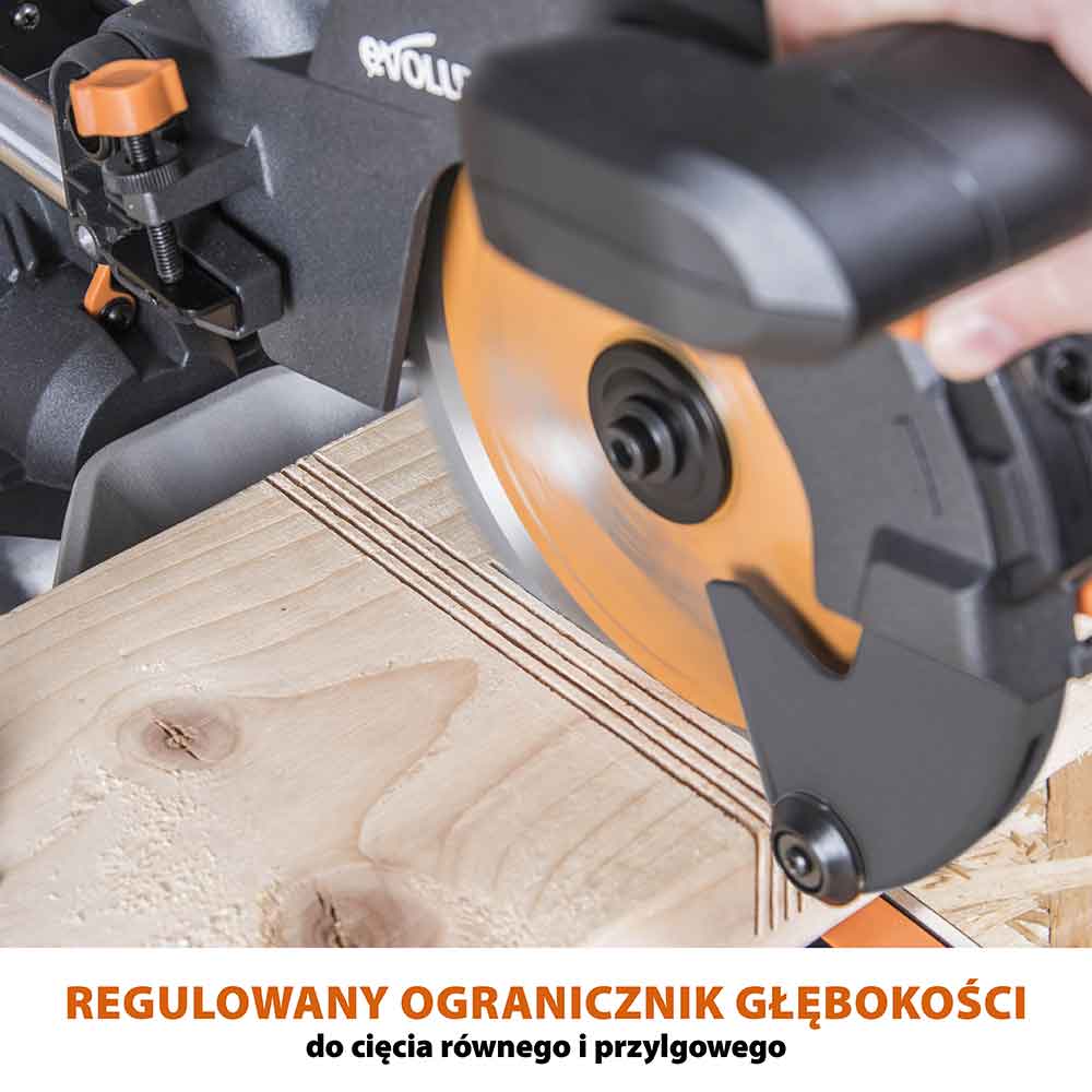 Piła ukośnica Evolution R210SMS-300+ 210mm z wielomateriałową tarczą TCT + stojak
