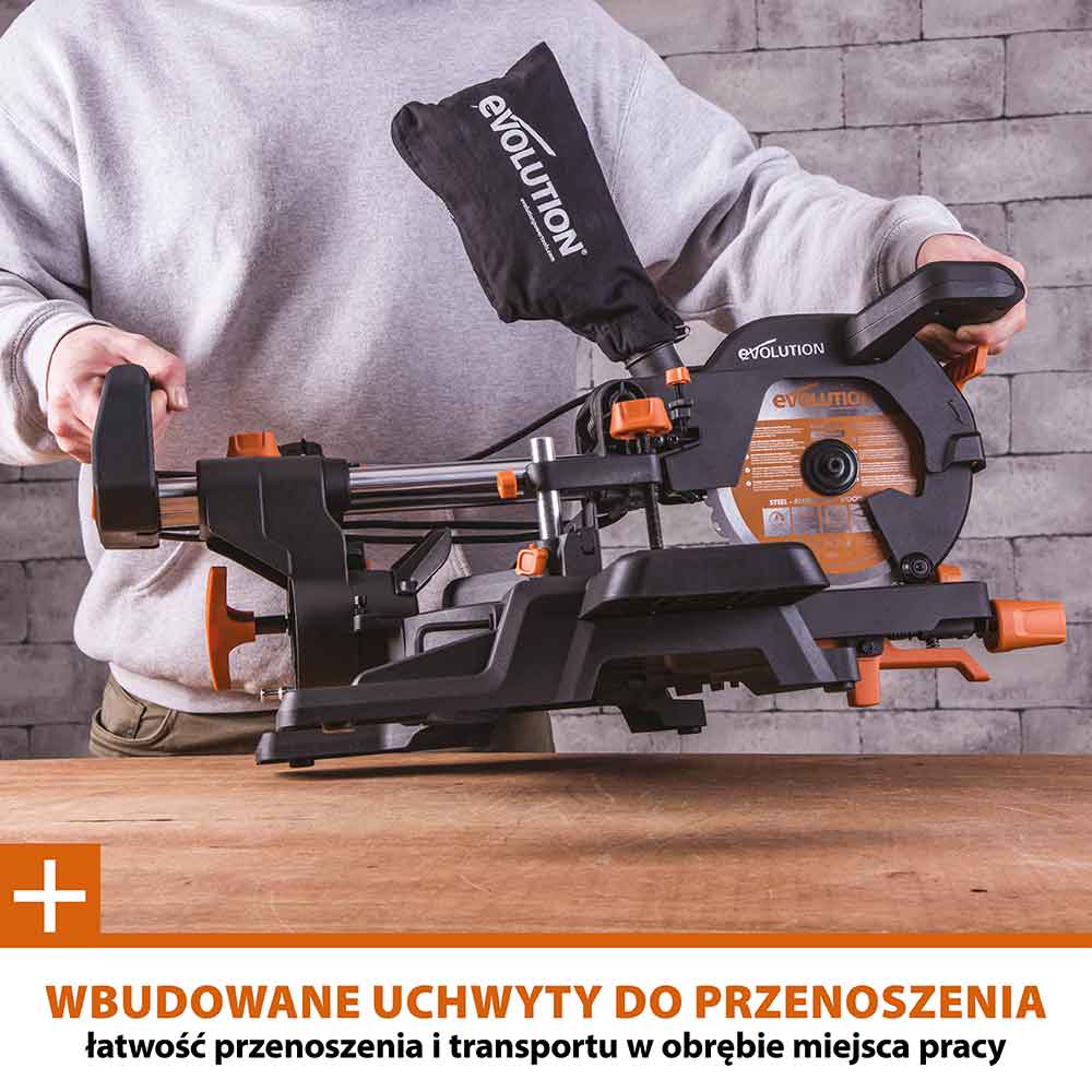 Piła ukośnica Evolution R210SMS-300+ 210mm z wielomateriałową tarczą TCT + stojak