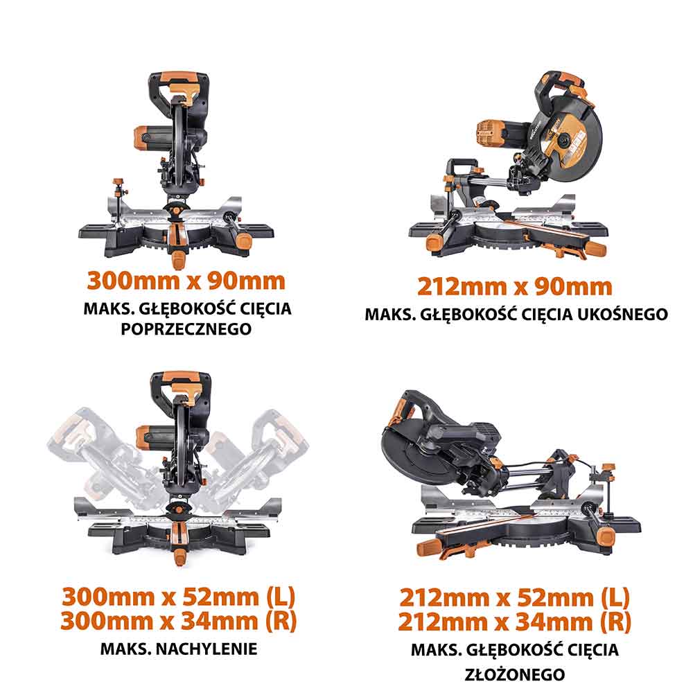 Piła ukośnica Evolution R255SMS-DB+ 255 mm z wielomateriałową tarczą TCT + stojak XL