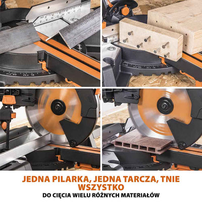 Piła ukośnica Evolution R255SMS-DB+ 255 mm z wielomateriałową tarczą TCT + stojak