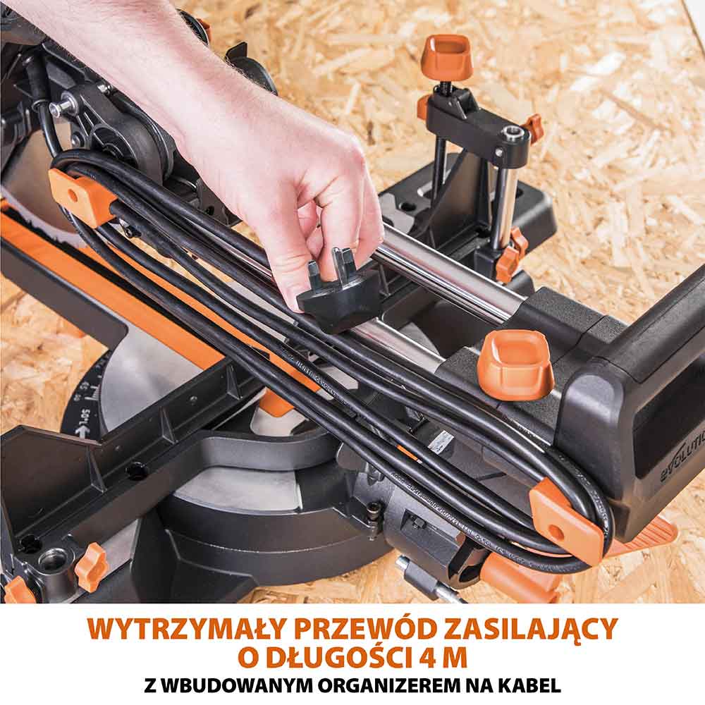 Piła ukośnica Evolution R255SMS-DB+ 255 mm z wielomateriałową tarczą TCT + stojak XL