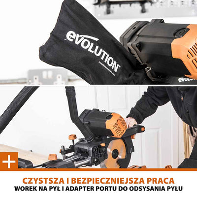 Piła ukośnica Evolution R255SMS-DB+ 255 mm z wielomateriałową tarczą TCT + stojak