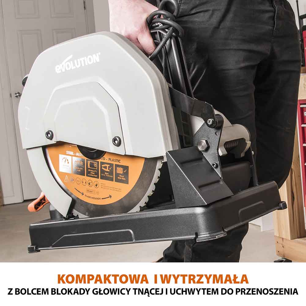 Przecinarka do metalu Evolution R355CPS 355 mm z tarczą wielomateriałową + stojak