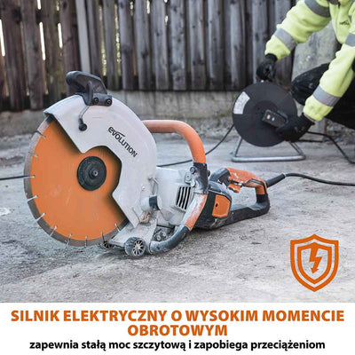 Elektryczna przecinarka tarczowa do betonu Evolution R300DCT+ 300 mm z tarczą diamentową