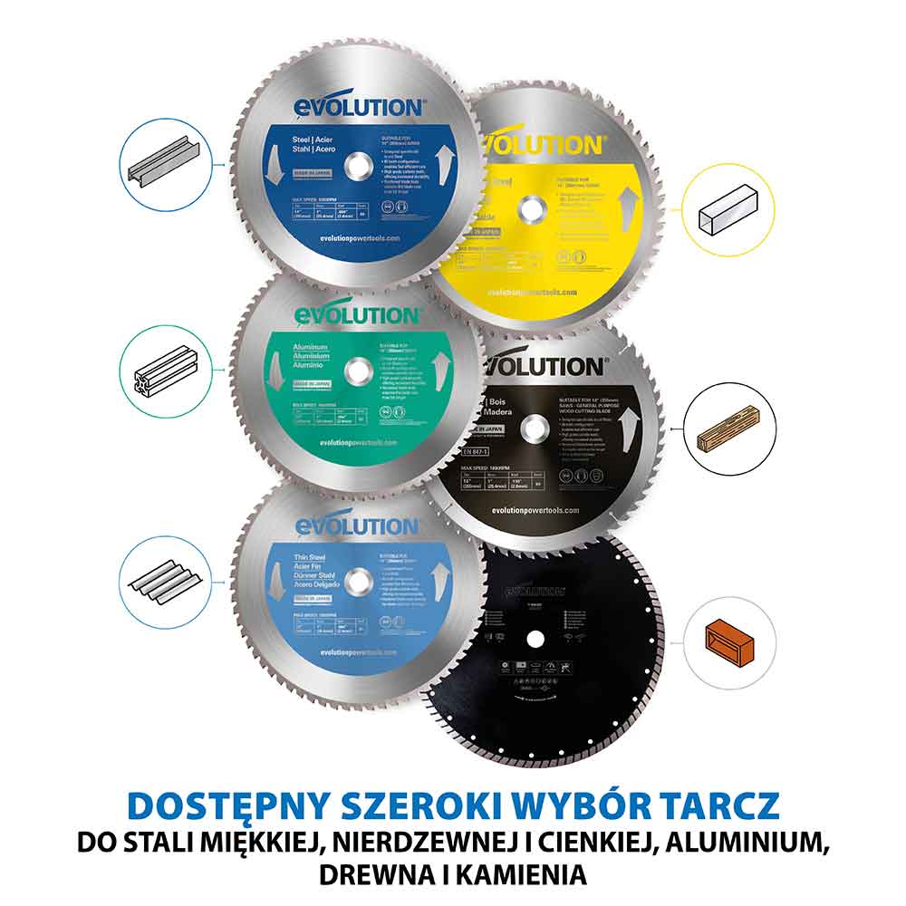 Przecinarka do metalu Evolution S355CPS 355 mm z tarczą do cięcia metalu + stojak