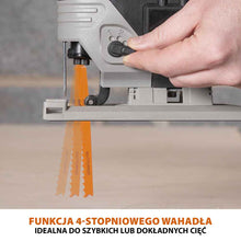 Bezprzewodowa wyrzynarka z akumulatorem litowo-jonowym 18 V EXT Li-Ion R90JGS-Li firmy Evolution z tarczą do cięcia różnych materiałów