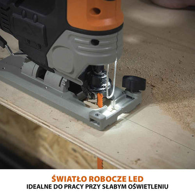 Bezprzewodowa wyrzynarka z akumulatorem litowo-jonowym 18 V EXT Li-Ion R90JGS-Li firmy Evolution z tarczą do cięcia różnych materiałów