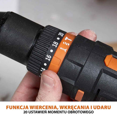 Bezprzewodowa wiertarko-wkrętarka R13CMB-Li firmy Evolution z akumulatorem litowo-jonowym 18 V EXT