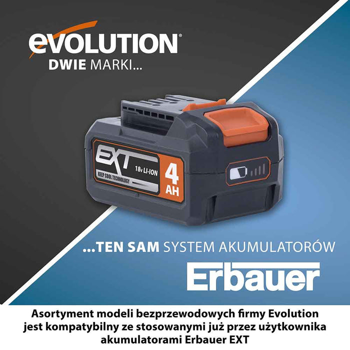 Bezprzewodowy akumulator litowo-jonowy Evolution 18 V 4 Ah EXT R18BAT-Li4