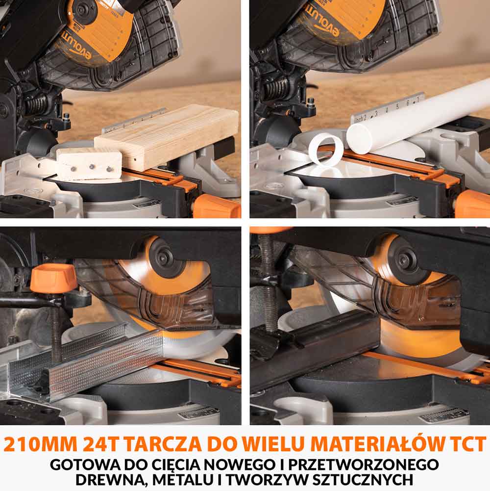 Piła ukośnica/stołowa Evolution R210MTS-G2 210 mm z wielomateriałową tarczą TCT