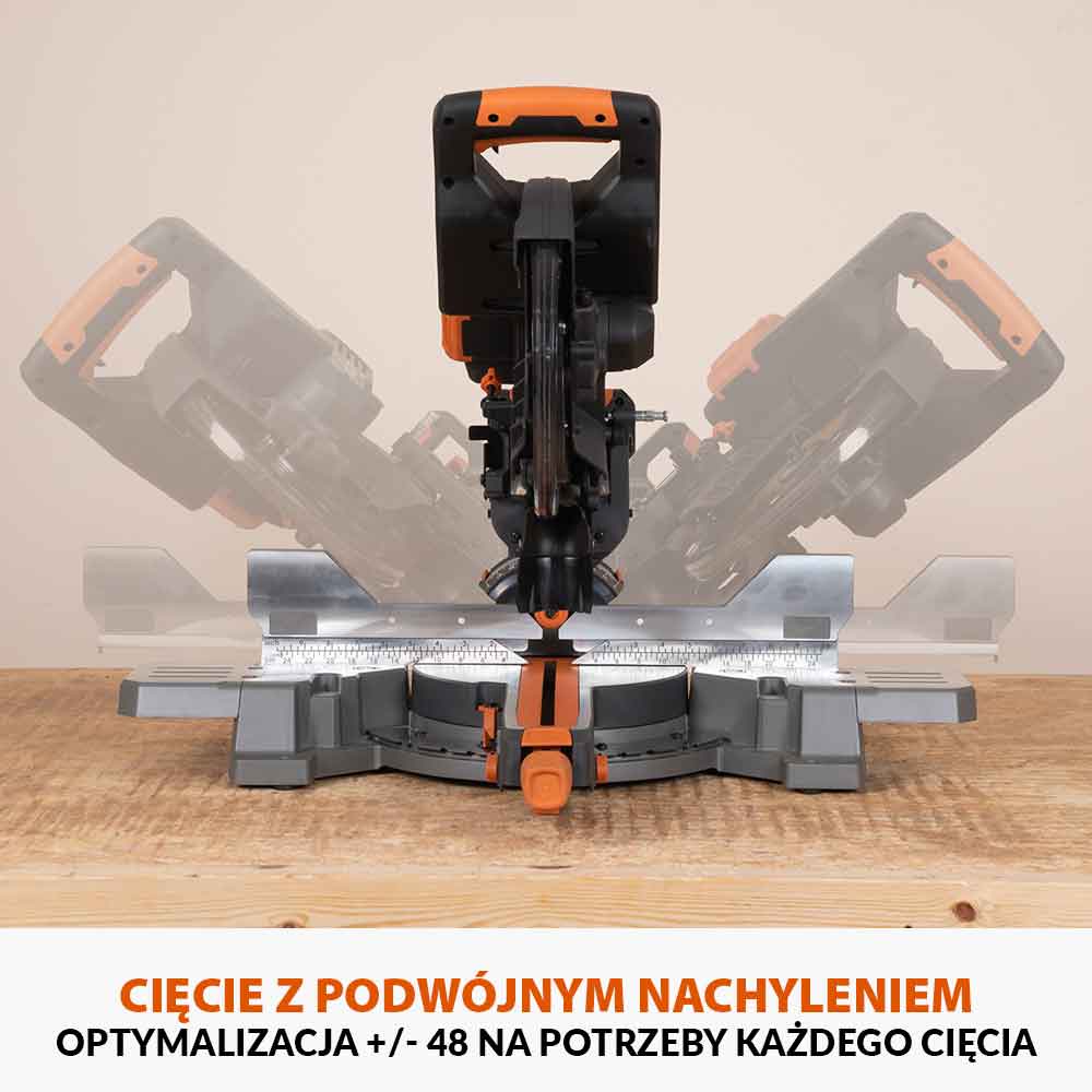Akumulatorowa piła ukośnica R255SMS-DB-Li 18V EXT Li-Ion 255 mm z wielomateriałową tarczą TCT + stojak XL