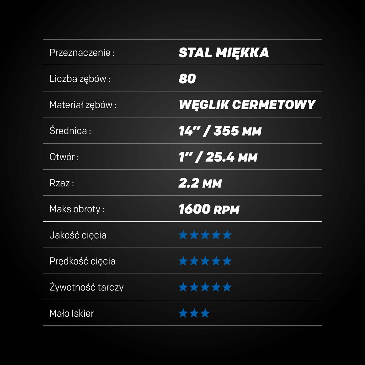 Tarcza do pilarki tarczowej do cięcia stali Evolution EVOMAX 355 mm Ø355 x 25,4 mm, 80 zębów, węglik cermetowy