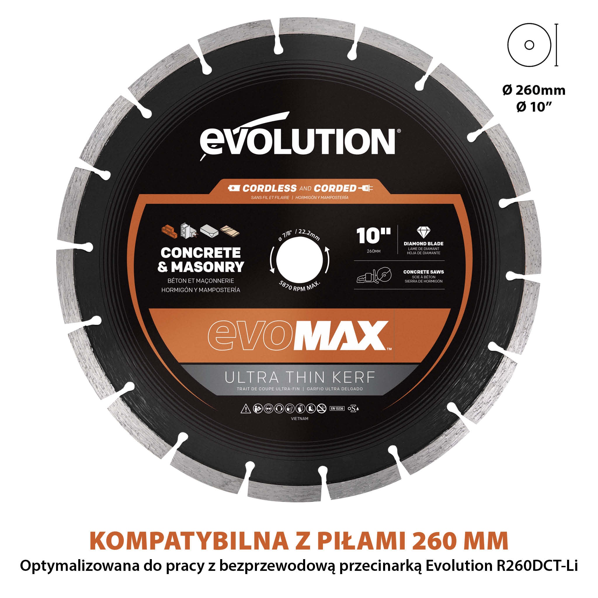 Tarcza Diamentowa Premium Ultra-Cienka 260 mm EVOMAX