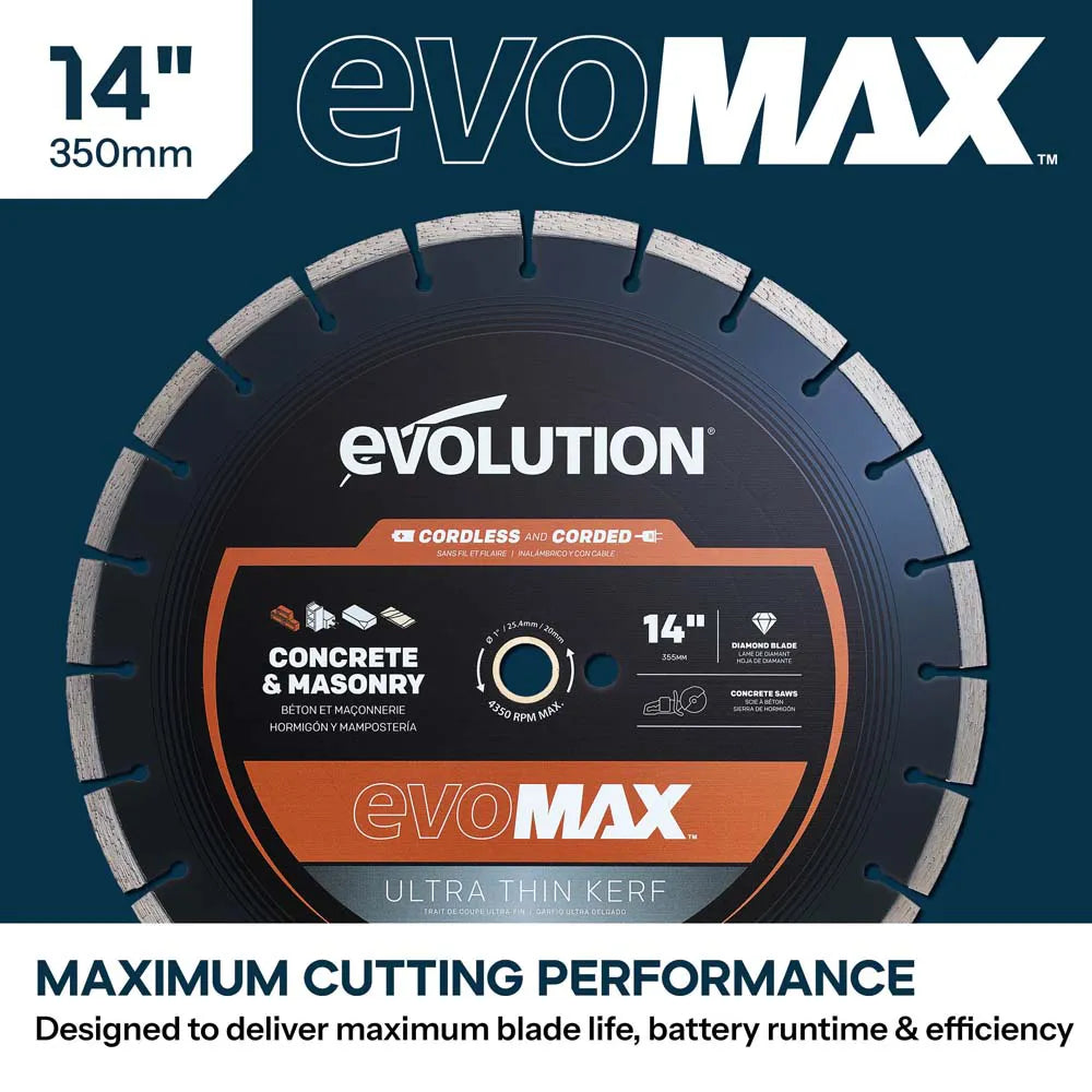 Evolution EVOMAX Premium Segmentowa Tarcza Diamentowa 350 mm Ultra-Cienka, Ø350 x 22,2 mm