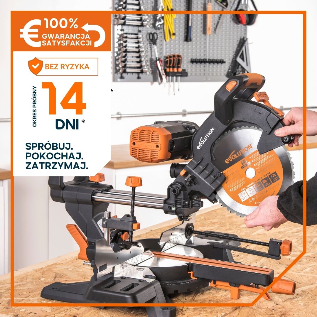 Piła ukośnica Evolution R255SMS-DB+ 255 mm z wielomateriałową tarczą TCT + stojak XL