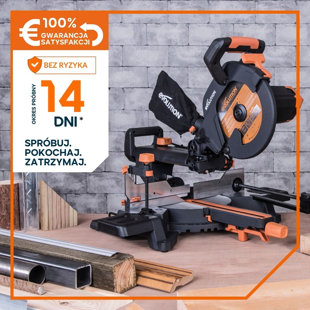 Piła ukośnica Evolution R255SMS+ 255mm z wielomateriałową tarczą TCT + stojak XL