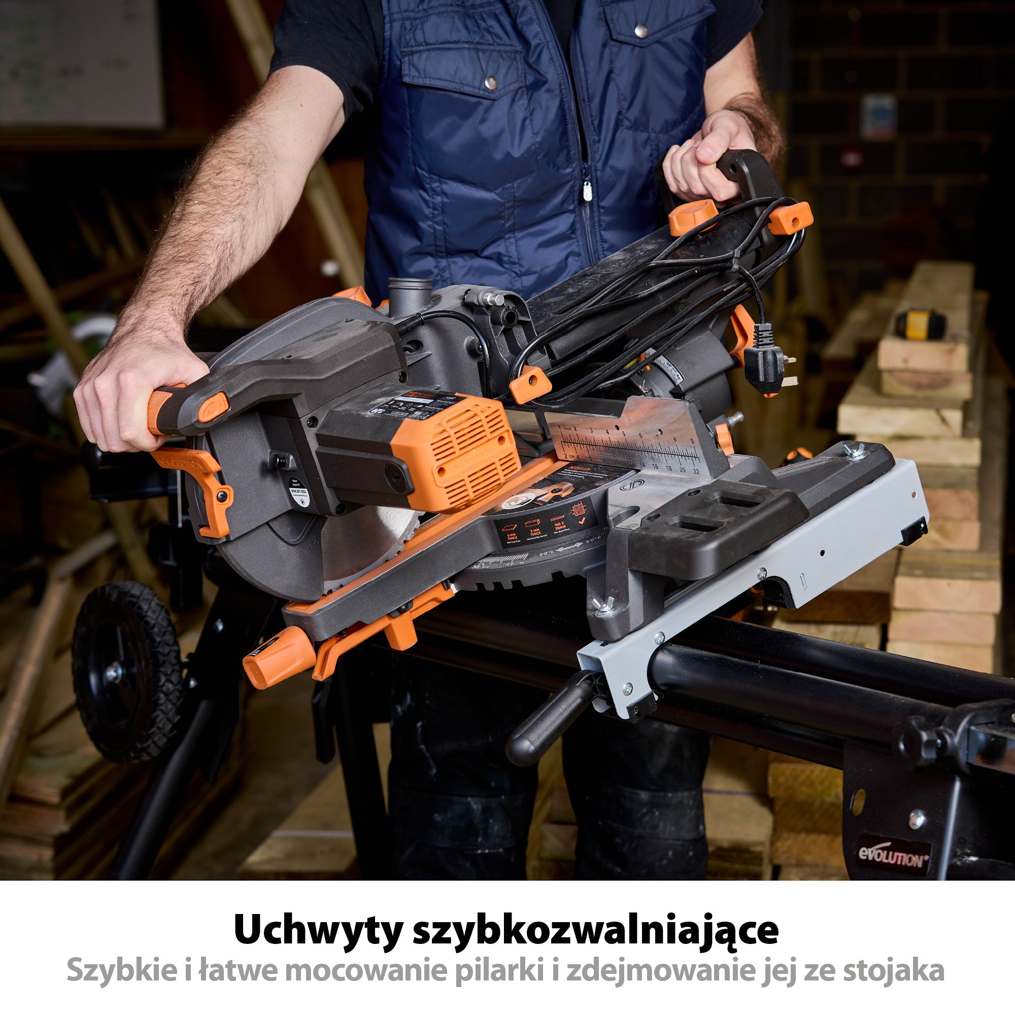 Stojak do piły ukosowej Evolution XL z uniwersalnymi mocowaniami