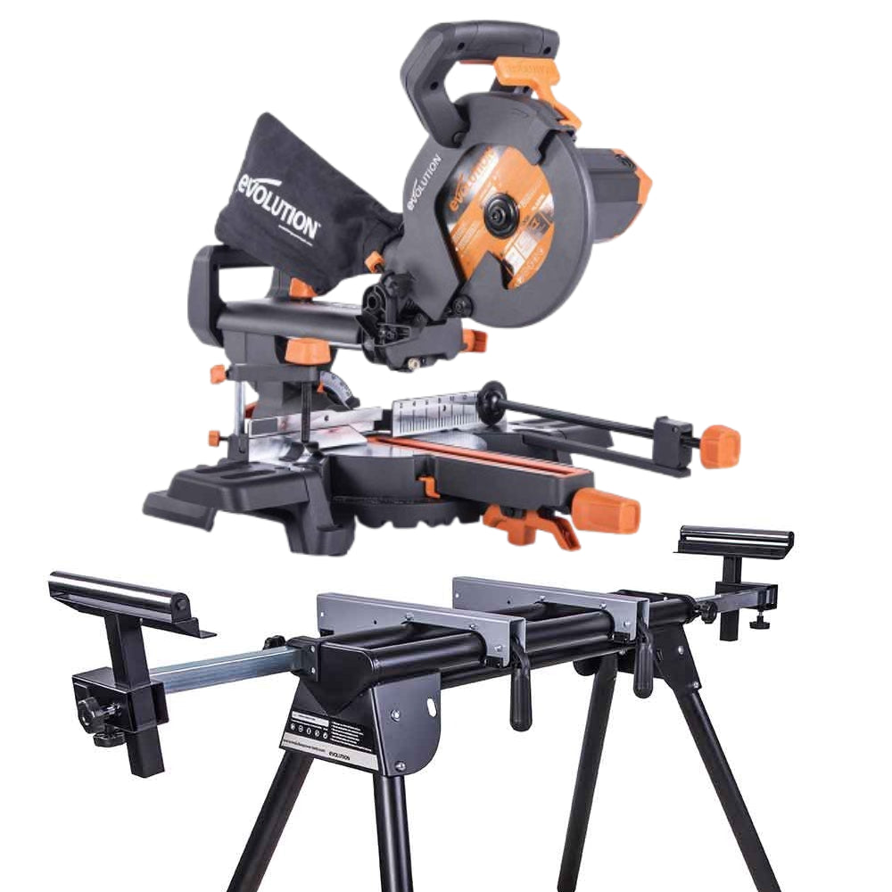 Piła ukośnica Evolution R210SMS+ 210 mm z wielomateriałową tarczą TCT + stojak