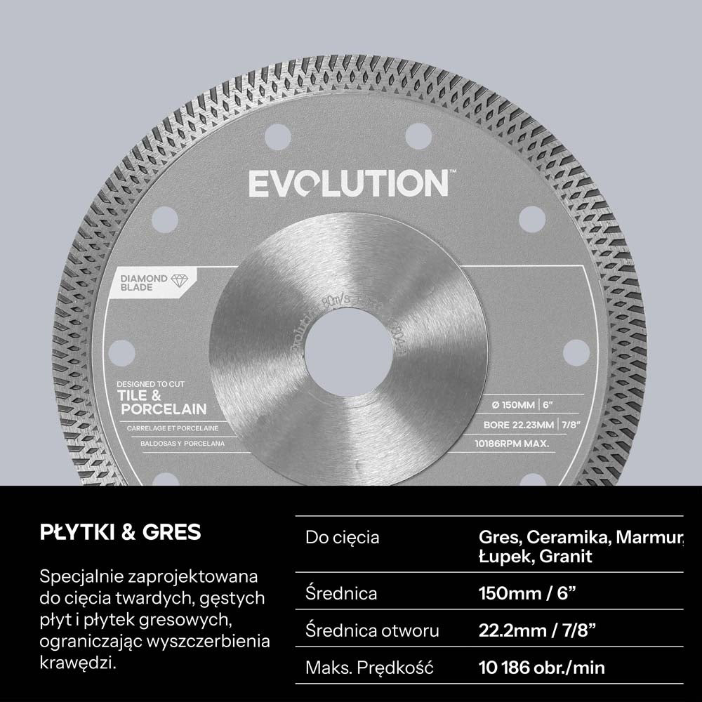 Tarcza diamentowa 150 mm do gresu porcelanowego i płytek, otwór mocujący 22,2 mm