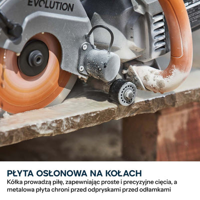 Kompaktowa przecinarka do betonu Evolution R150DCT-PRO, 150 mm, z systemem ograniczania prafului wodą, tarczą diamentową Endurance i głębokością cięcia 53 mm