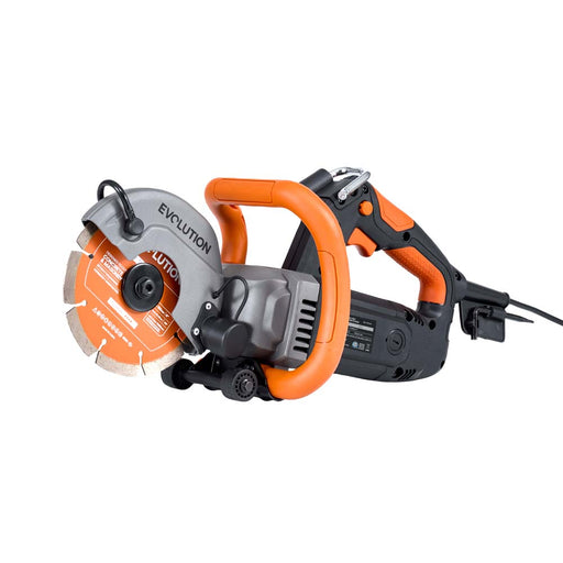 Kompaktowa przecinarka do betonu Evolution R150DCT-PRO, 150 mm, z systemem ograniczania prafului wodą, tarczą diamentową Endurance i głębokością cięcia 53 mm
