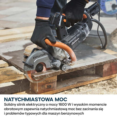 Kompaktowa przecinarka do betonu Evolution R150DCT-PRO, 150 mm, z systemem ograniczania prafului wodą, tarczą diamentową Endurance i głębokością cięcia 53 mm