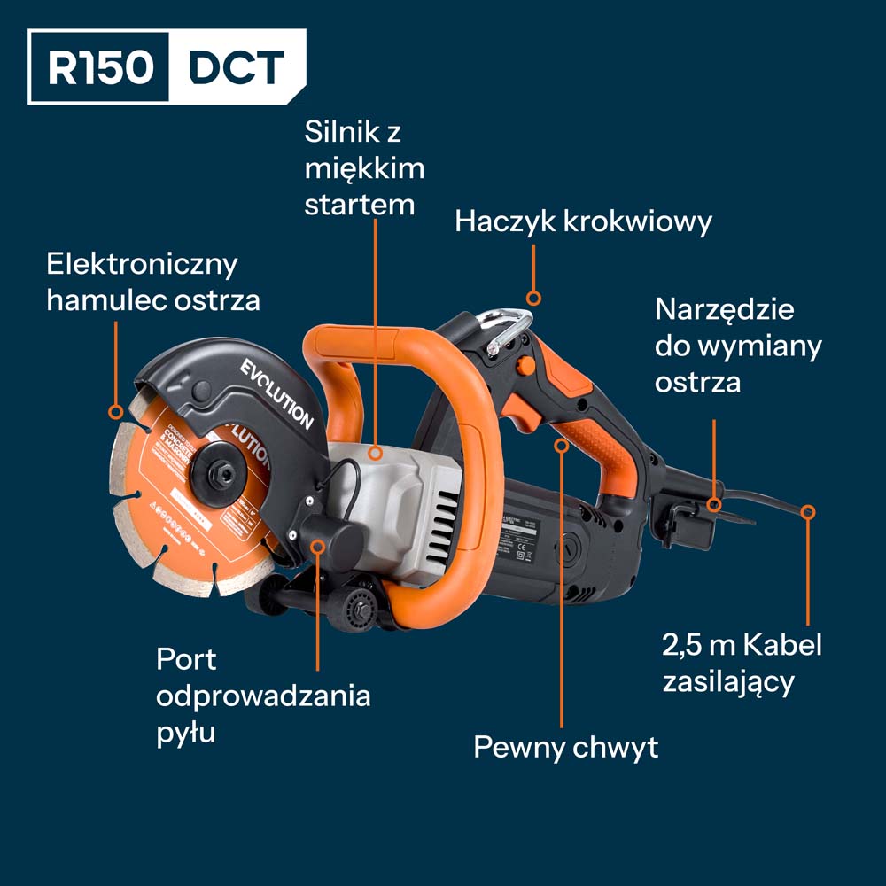 Kompaktowa przecinarka do betonu Evolution R150DCT, 150 mm, z tarczą diamentową Endurance i głębokością cięcia 53 mm