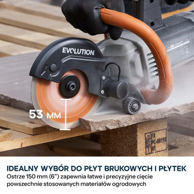 Kompaktowa przecinarka do betonu Evolution R150DCT, 150 mm, z tarczą diamentową Endurance i głębokością cięcia 53 mm