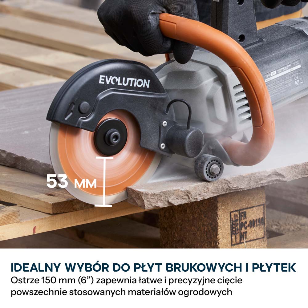 Kompaktowa przecinarka do betonu Evolution R150DCT, 150 mm, z tarczą diamentową Endurance i głębokością cięcia 53 mm