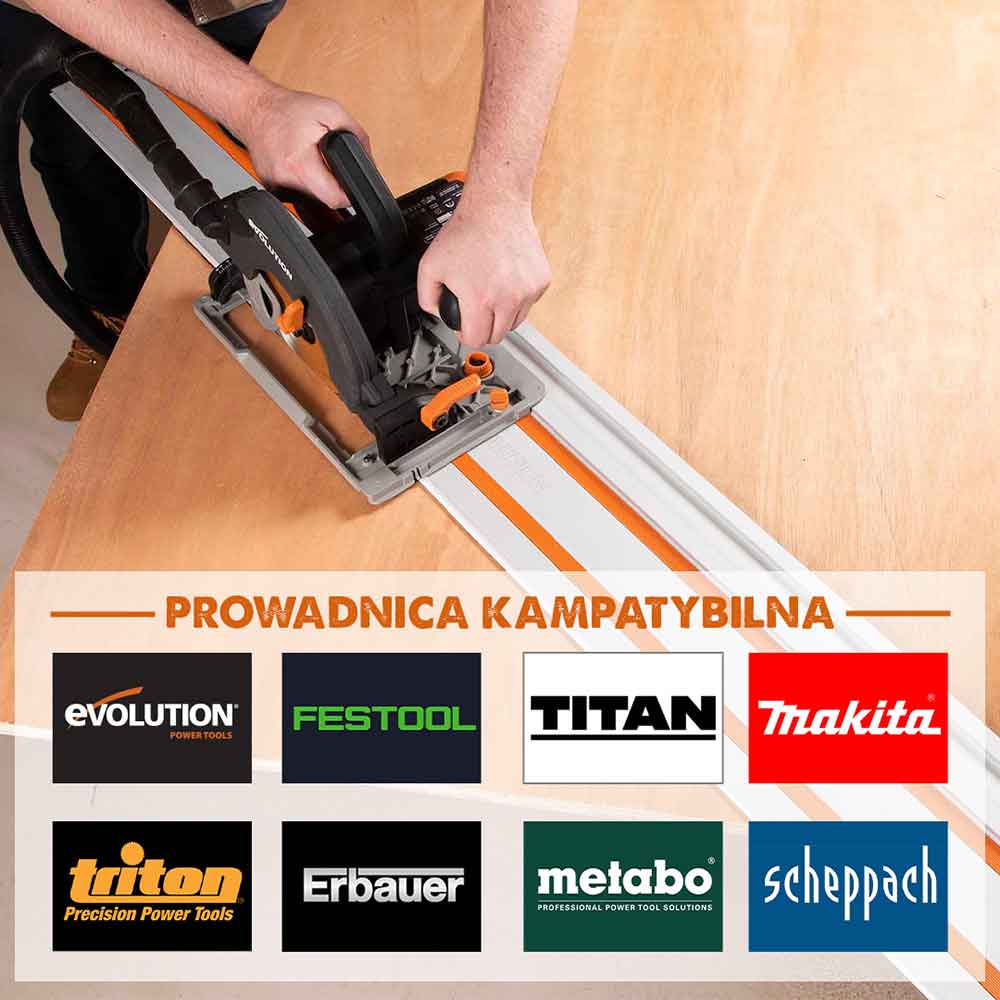 Piła tarczowa Evolution R185CCSX 185 mm z wielomateriałową tarczą TCT + prowadnicą 1020 mm