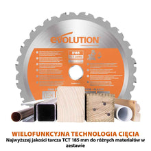 Piła ukośnica Evolution R185SMS+ 185 mm z wielomateriałową tarczą TCT + stojak