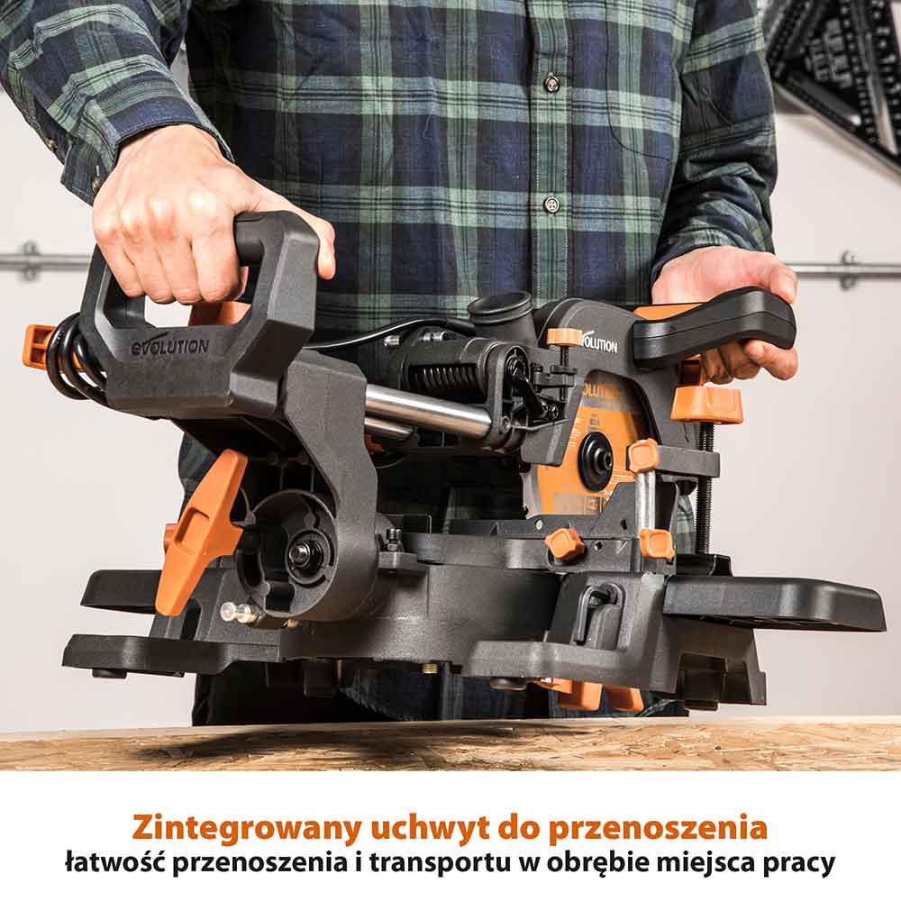 Piła ukośnica Evolution R185SMS+ 185 mm z wielomateriałową tarczą TCT + stojak