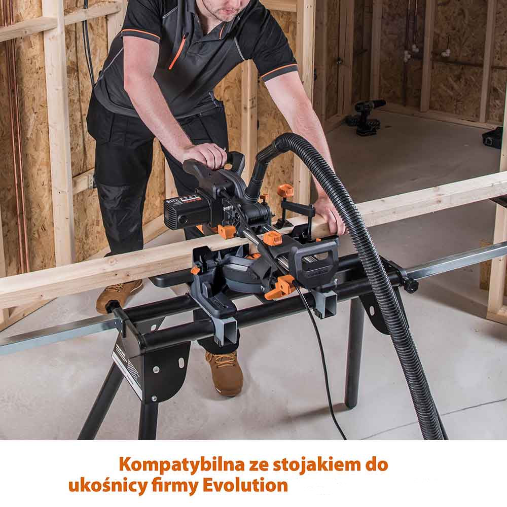 Piła ukośnica Evolution R185SMS+ 185 mm z wielomateriałową tarczą TCT + stojak