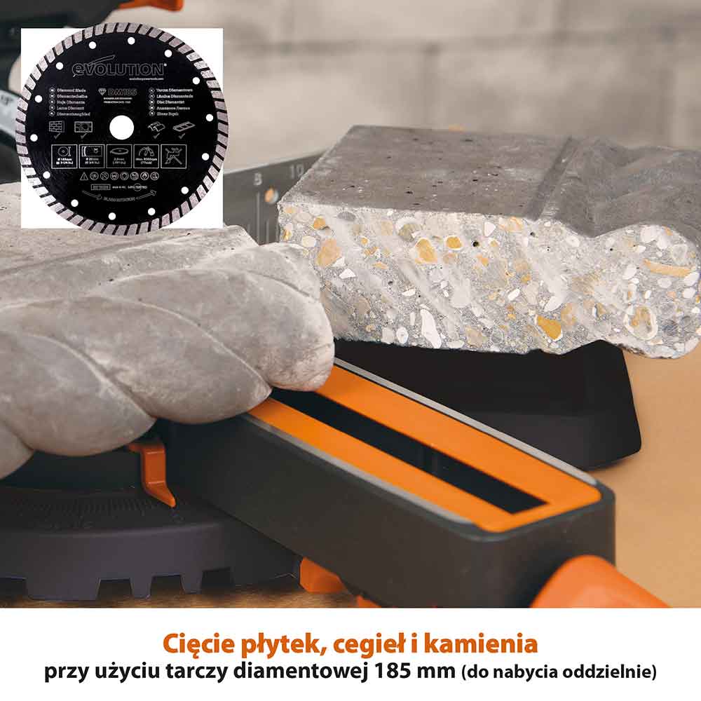 Piła ukośnica Evolution R185SMS+ 185 mm z wielomateriałową tarczą TCT + stojak