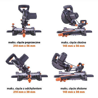 Piła ukośnica Evolution R185SMS+ 185 mm z wielomateriałową tarczą TCT + stojak