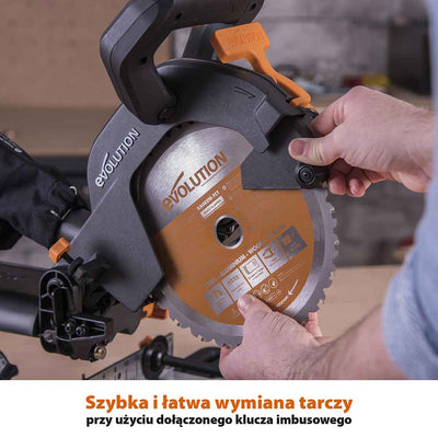 Piła ukośnica Evolution R210SMS+ 210 mm z wielomateriałową tarczą TCT + stojak