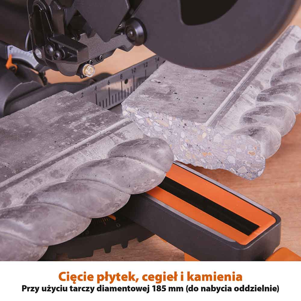 Piła ukośnica Evolution R210SMS+ 210 mm z wielomateriałową tarczą TCT + stojak