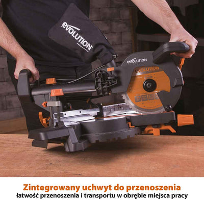 Piła ukośnica Evolution R210SMS+ 210 mm z wielomateriałową tarczą TCT + stojak