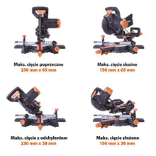 Piła ukośnica Evolution R210SMS+ 210 mm z wielomateriałową tarczą TCT + stojak